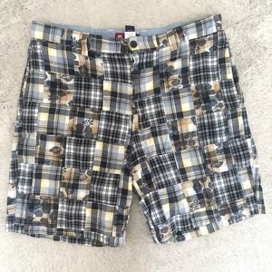 CHAPS Men‎ 36 Madras Shorts Plaid Patchwork Floral Tropical PreppyBlue FLAW